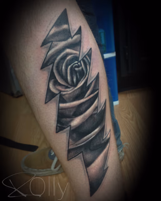 Black and Gray Rose in Lightning Bolt