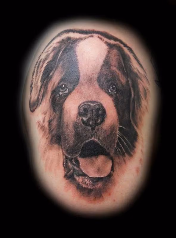 St Bernard dog portrait tattoo