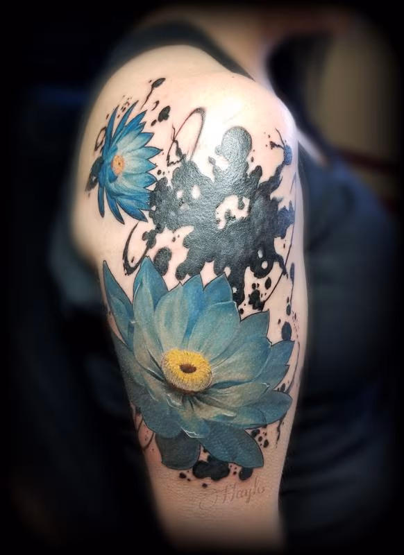 Lotus with Ink blots cover up tattoo