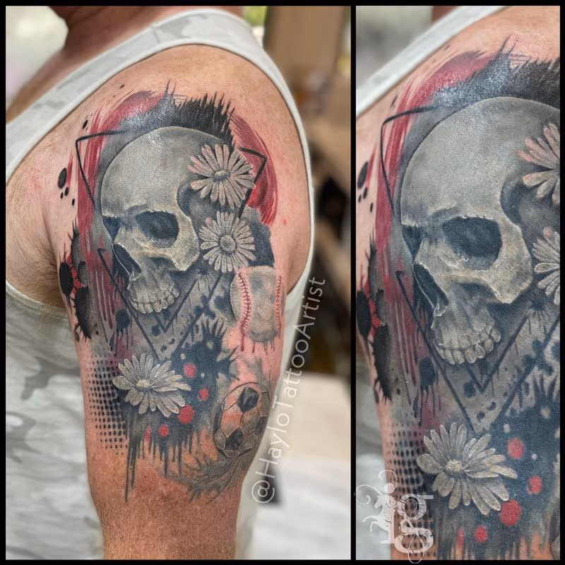 Trash-Polka Skull (cover-up) design by Haylo