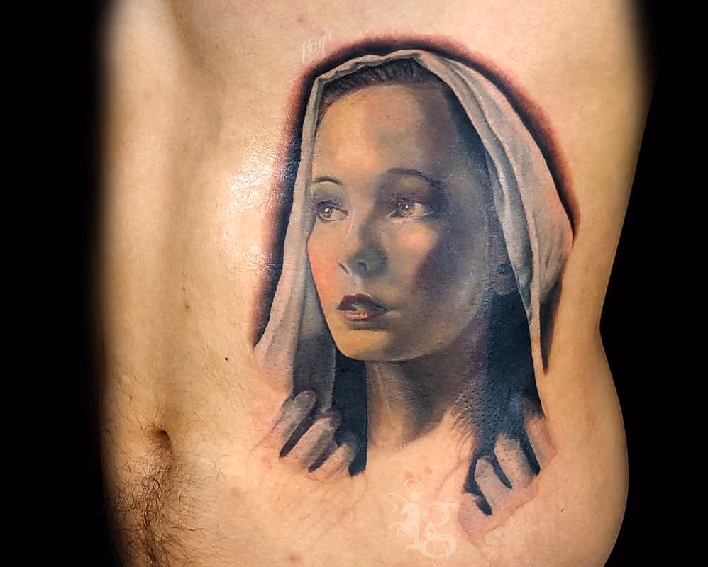 The Virgin Mary portrait tattoo by Haylo