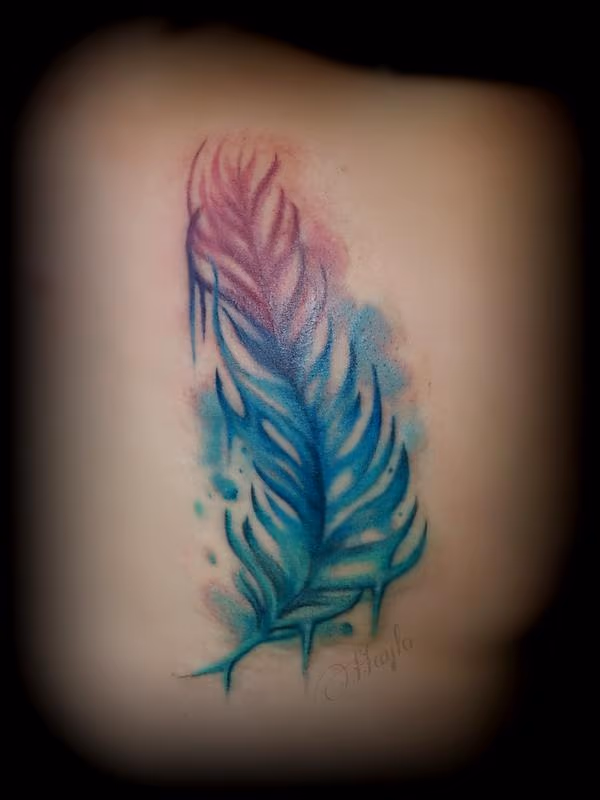Watercolor Feather tattoo by Haylo