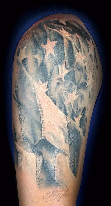 Black and gray realistic American Flag