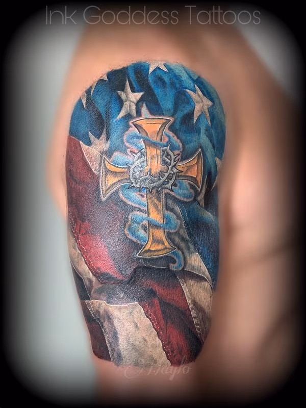 American Flag and Cross tattoo by Haylo