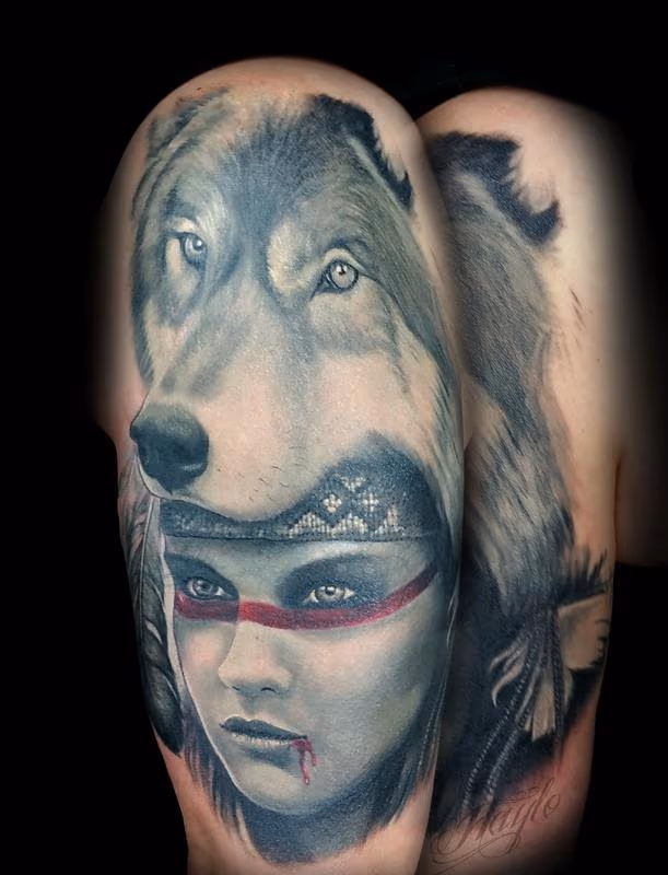 Custom Realistic Native American woman with wolf headress