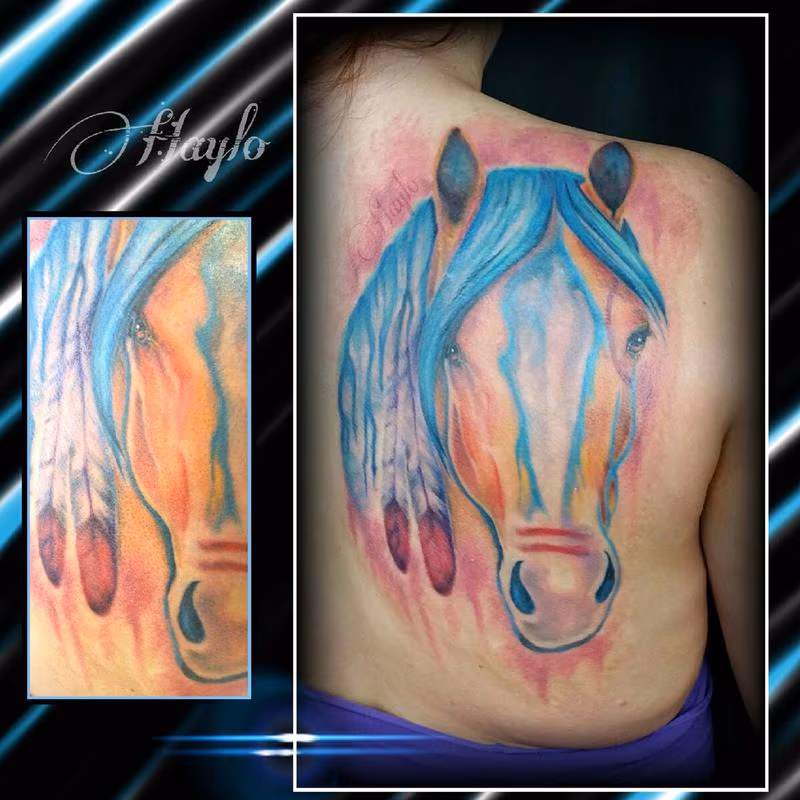 watercolor style custom native american war horse