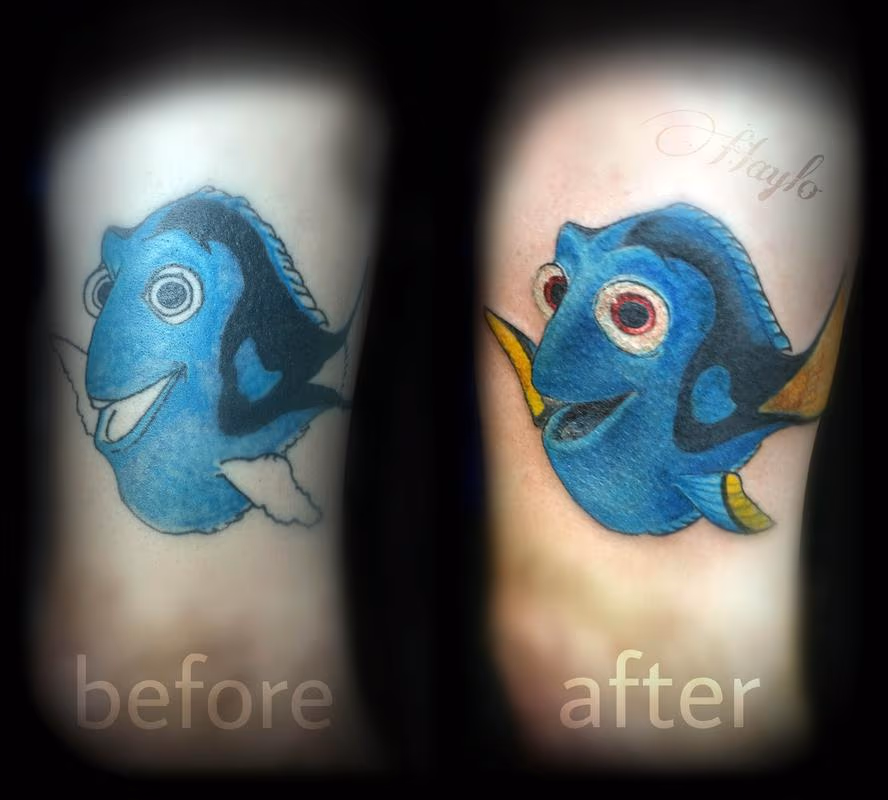 A feehand rework of a Dori tattoo