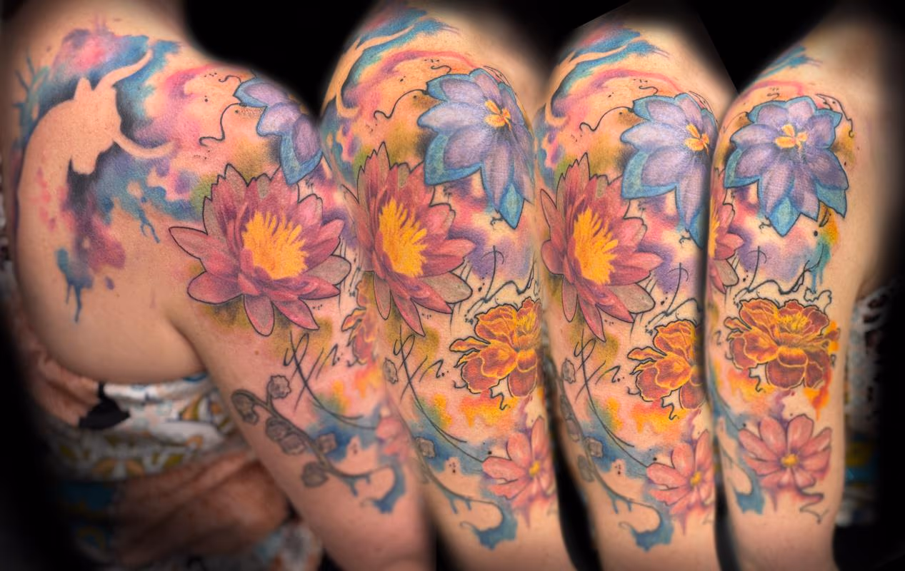 Taurus, floral and watercolor elements tattoo by Haylo