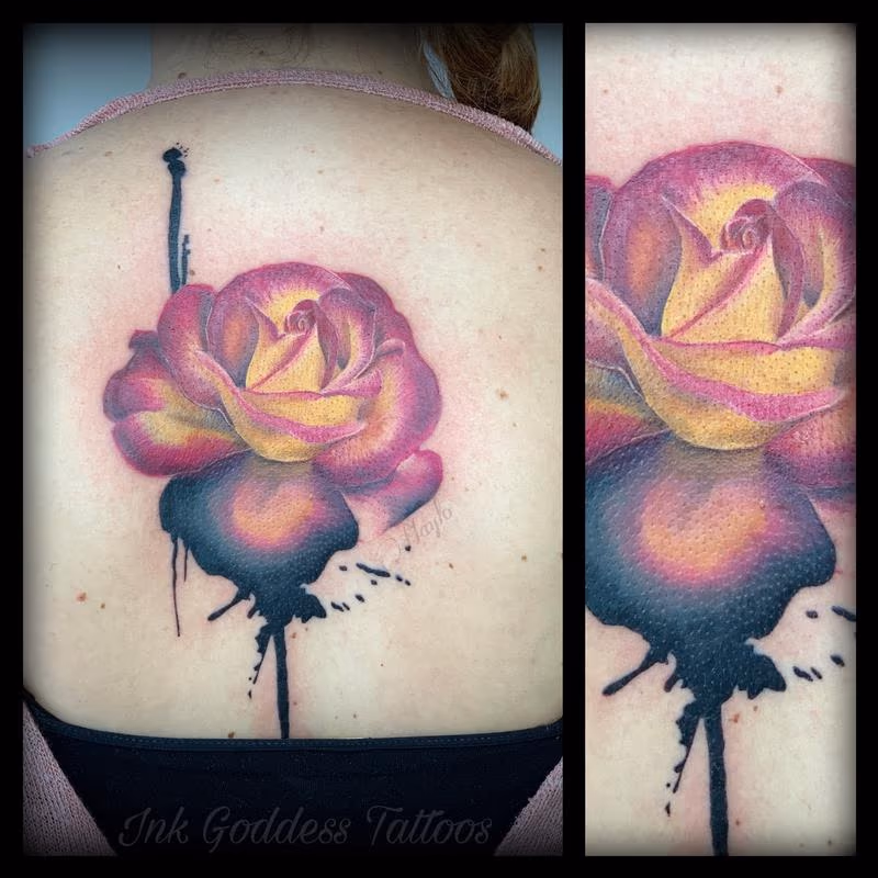 Custom realistic Rose with paint drips