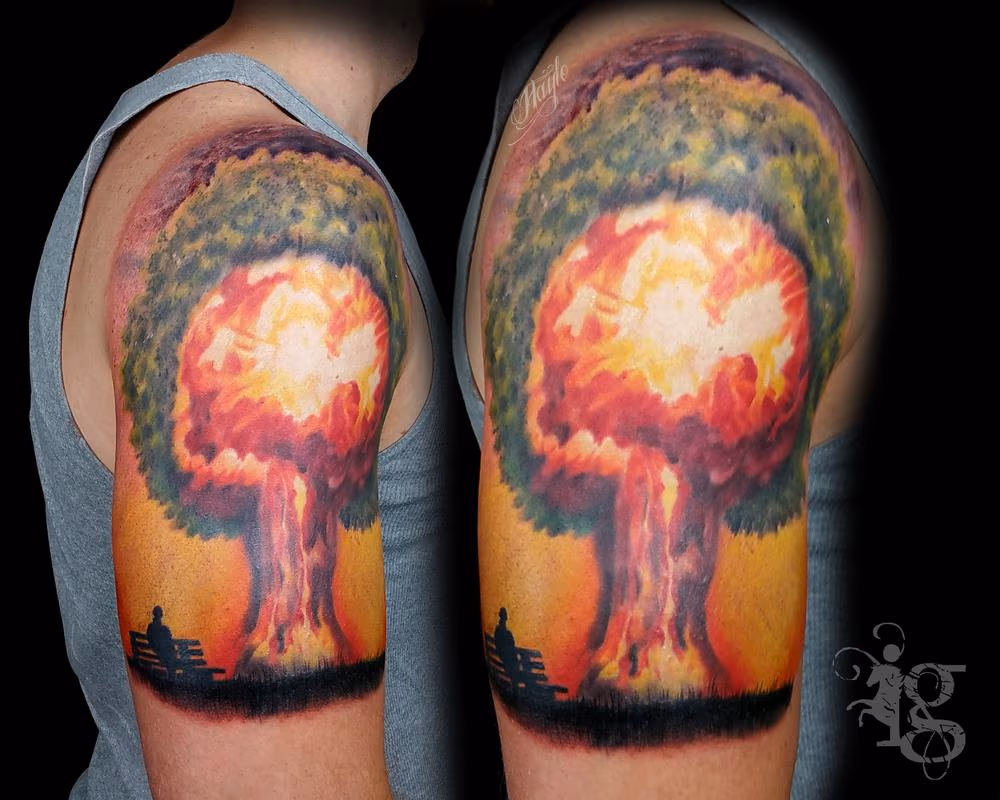A-Bomb half sleeve tattoo by Haylo