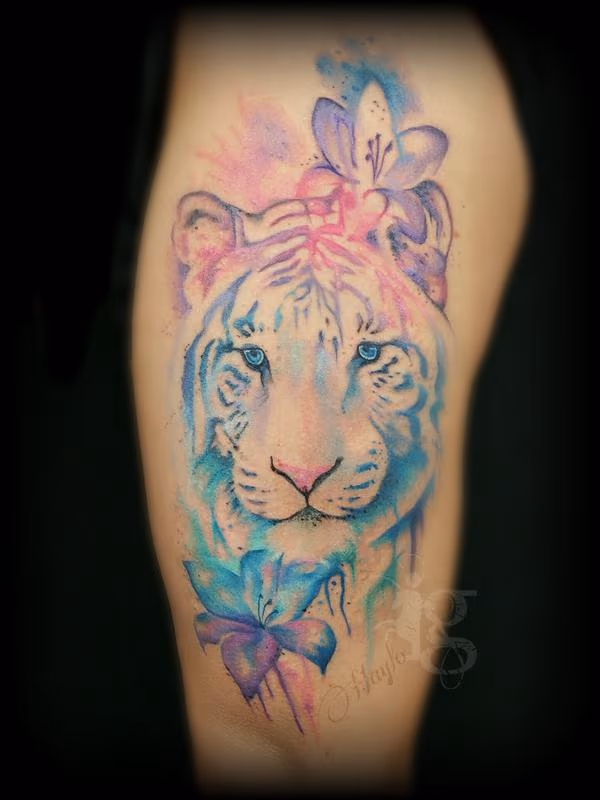 Watercolor Tiger Tattoo by Haylo