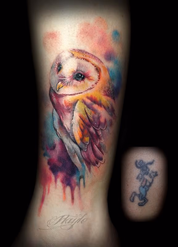 Watercolor style owl cover up
