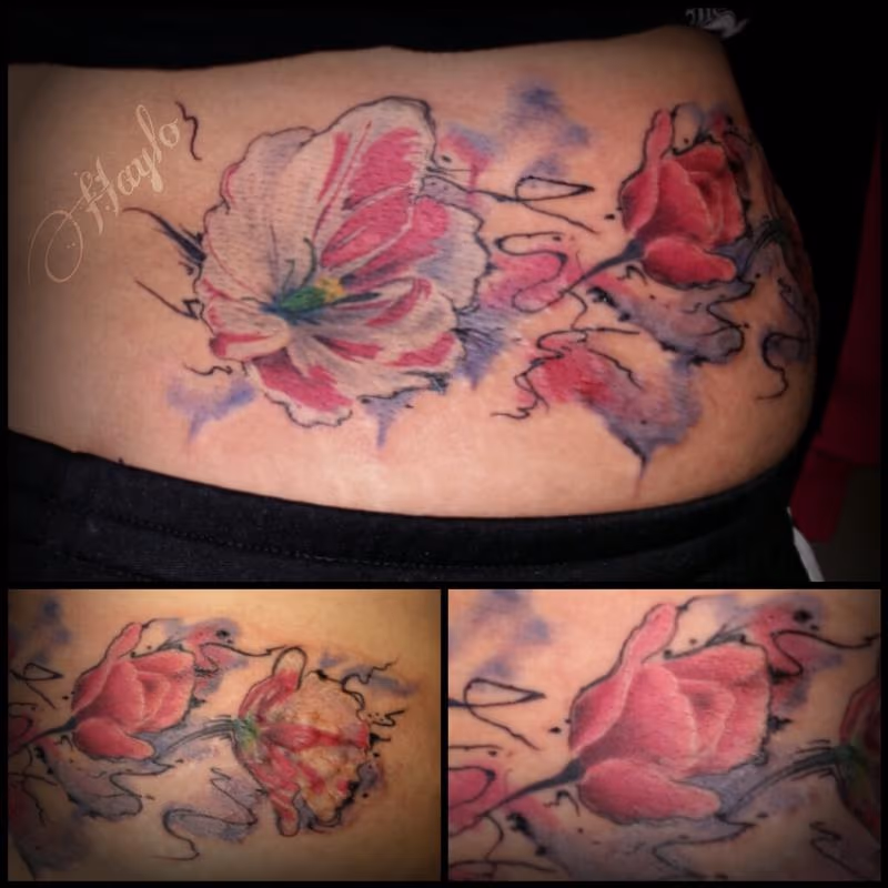 realstic tulip floral with watercolor style