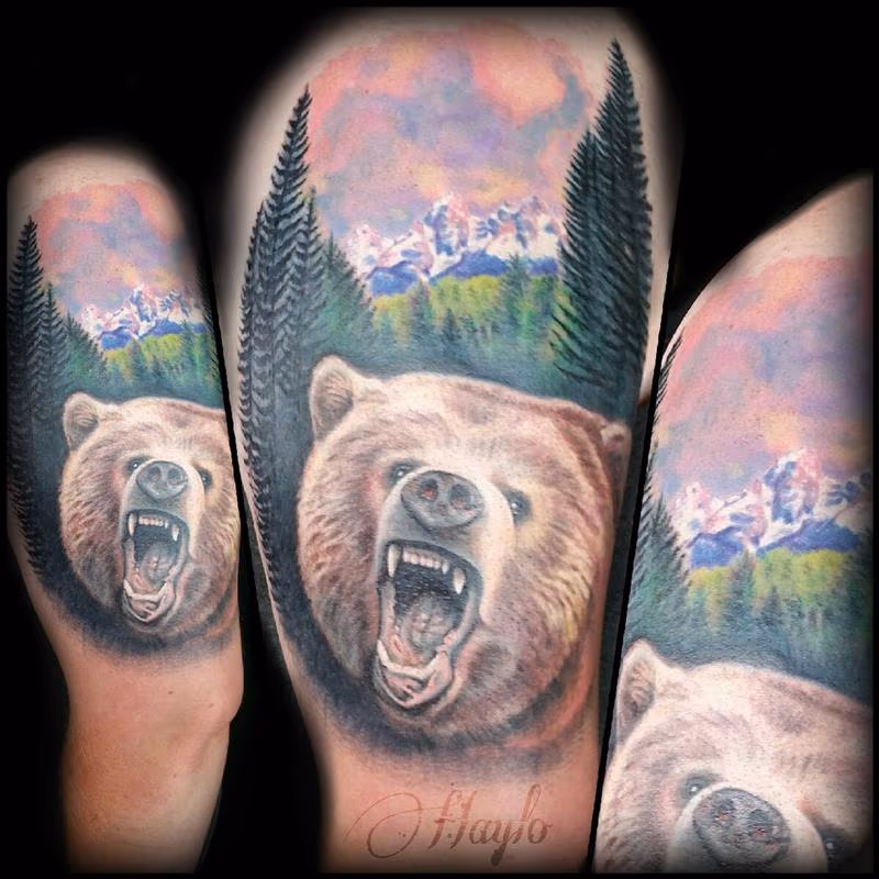 Grizzly Bear and Tetons Mountain range piece complete