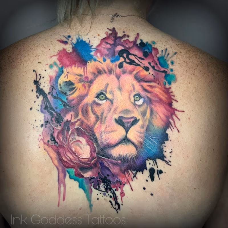 Lion and Rose watercolor fusion design by Haylo