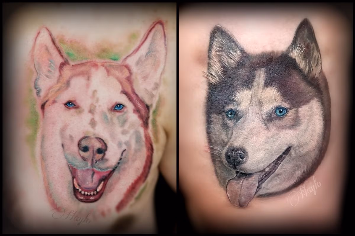 Husky Dog Portrait Tattoos by Haylo