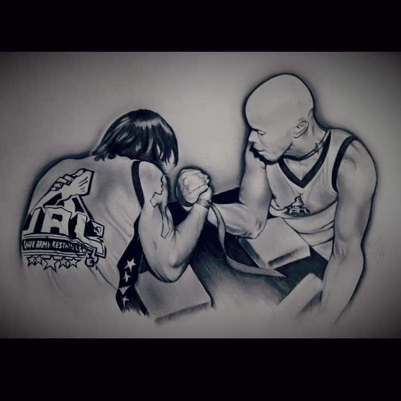 Realistic Black and shading arm wrestling piece - "Ethan Fritsche vs. Jamie Sheldon"