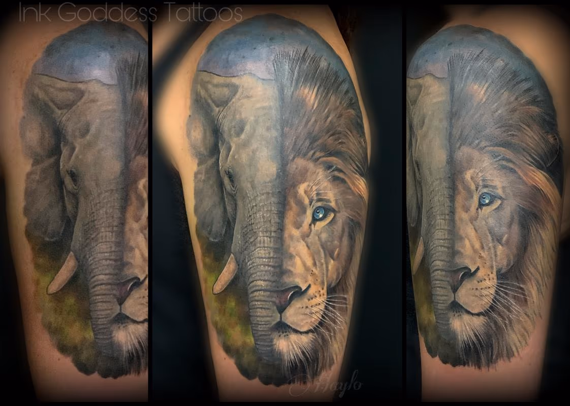 Elephant & Lion integration custom half sleeve