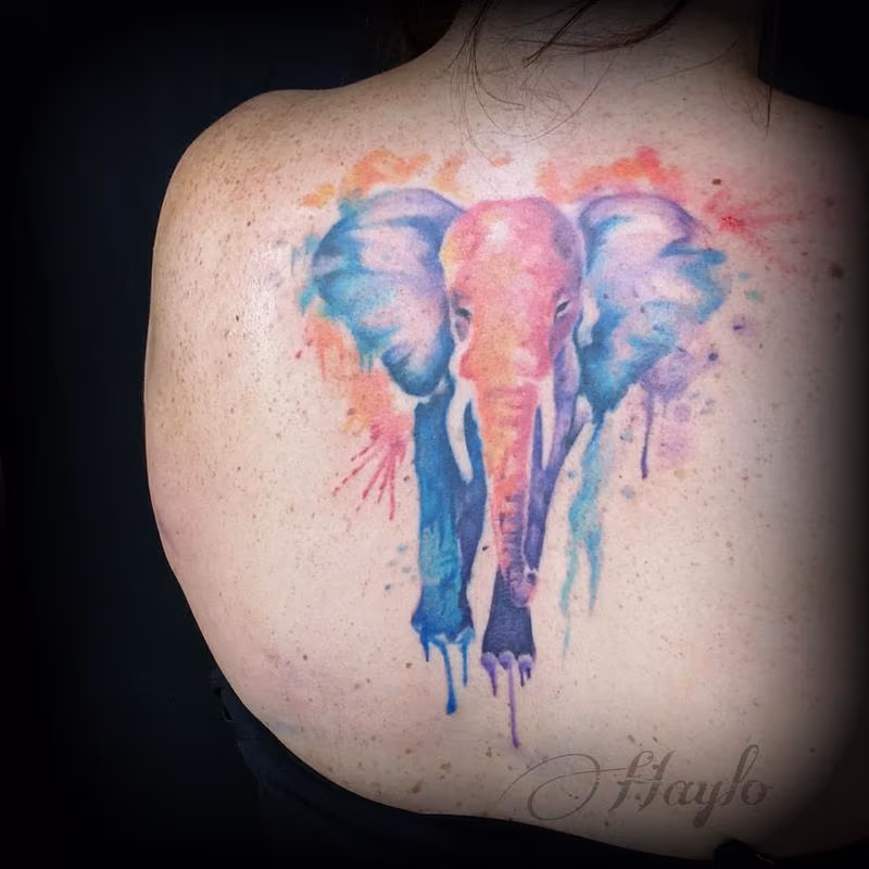 Watercolor style custom Elephant tattoo
