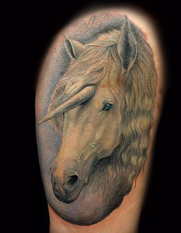 Realistic style full color Unicorn Thigh piece
