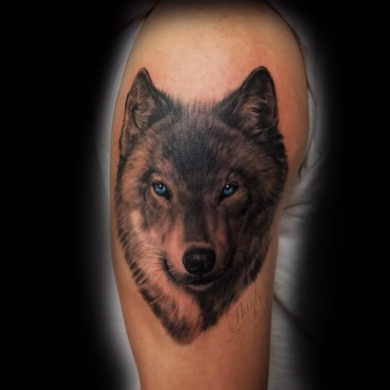 Gray-shade Wolf with blue eyes