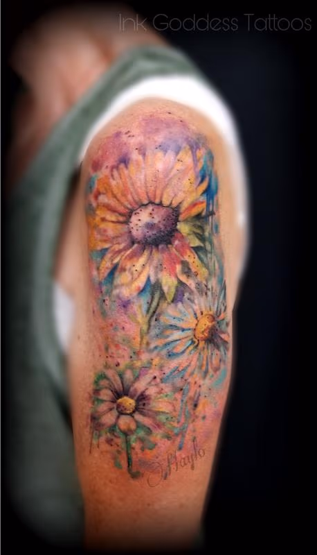 Sunflower Watercolor tattoo by Haylo