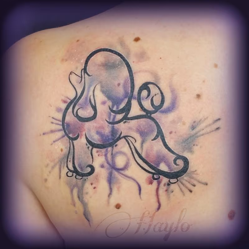 Poodle watercolor style tattoo