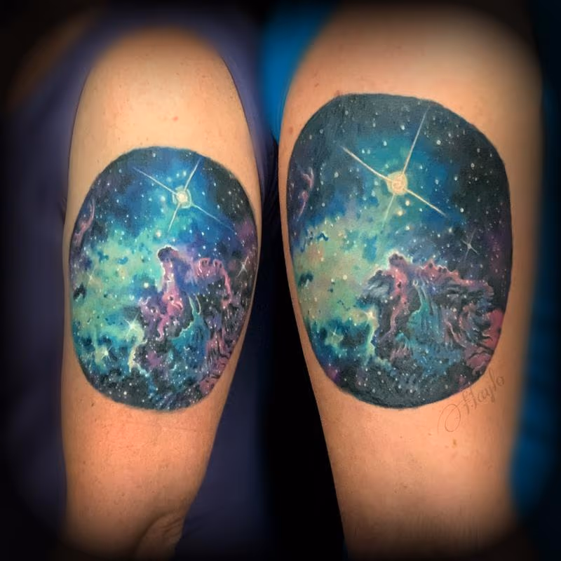 Matching Galaxy tattoos by Haylo