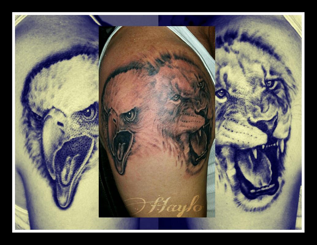Realistic Eagle and Lion faces