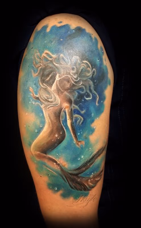 Watercolor Style Mermaid tattoo by Haylo