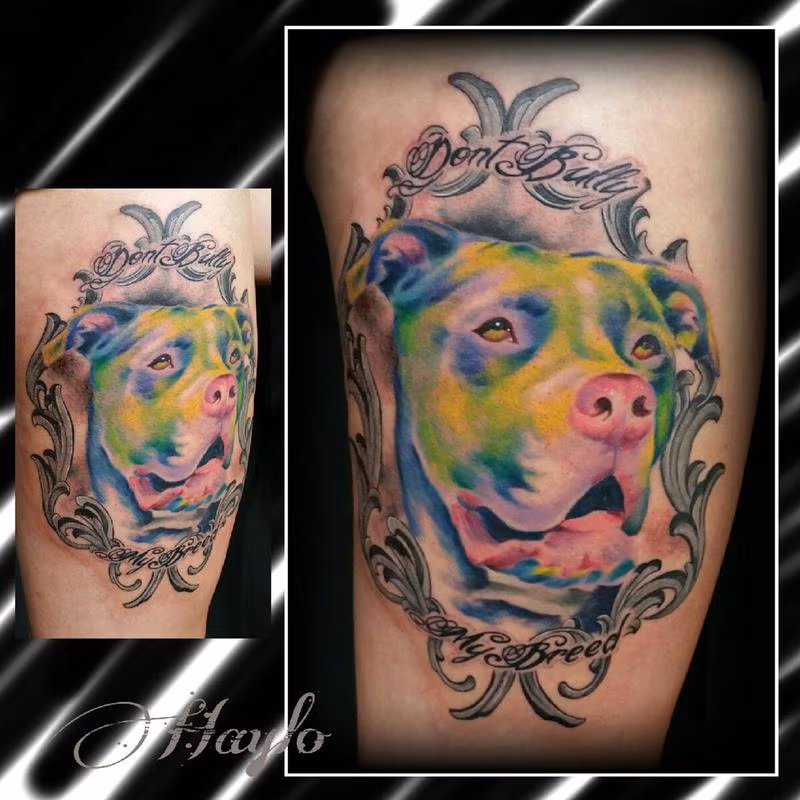 Custom Watercolor style Pitbull Bully Breed with Frame