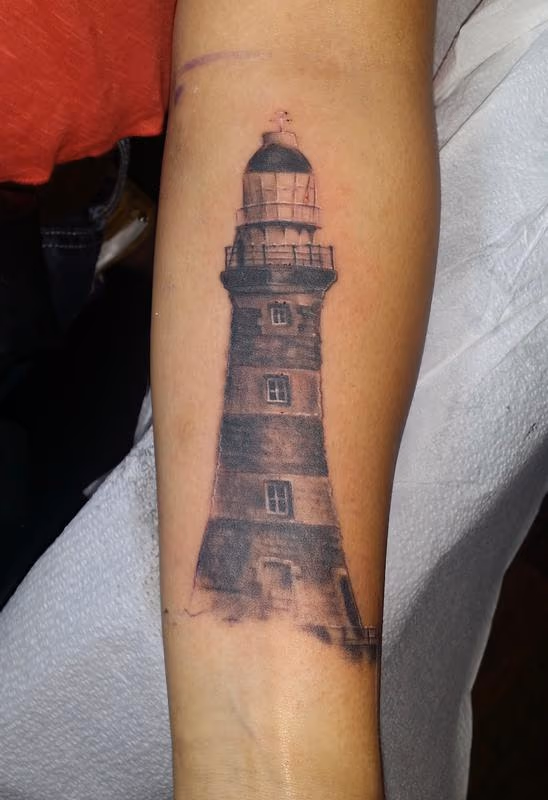 Lighthouse realistic black and gray
