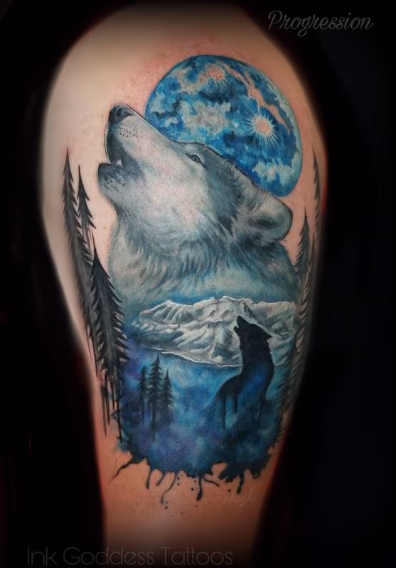 Progression of Realistic Wolf and watercolor integration by Haylo