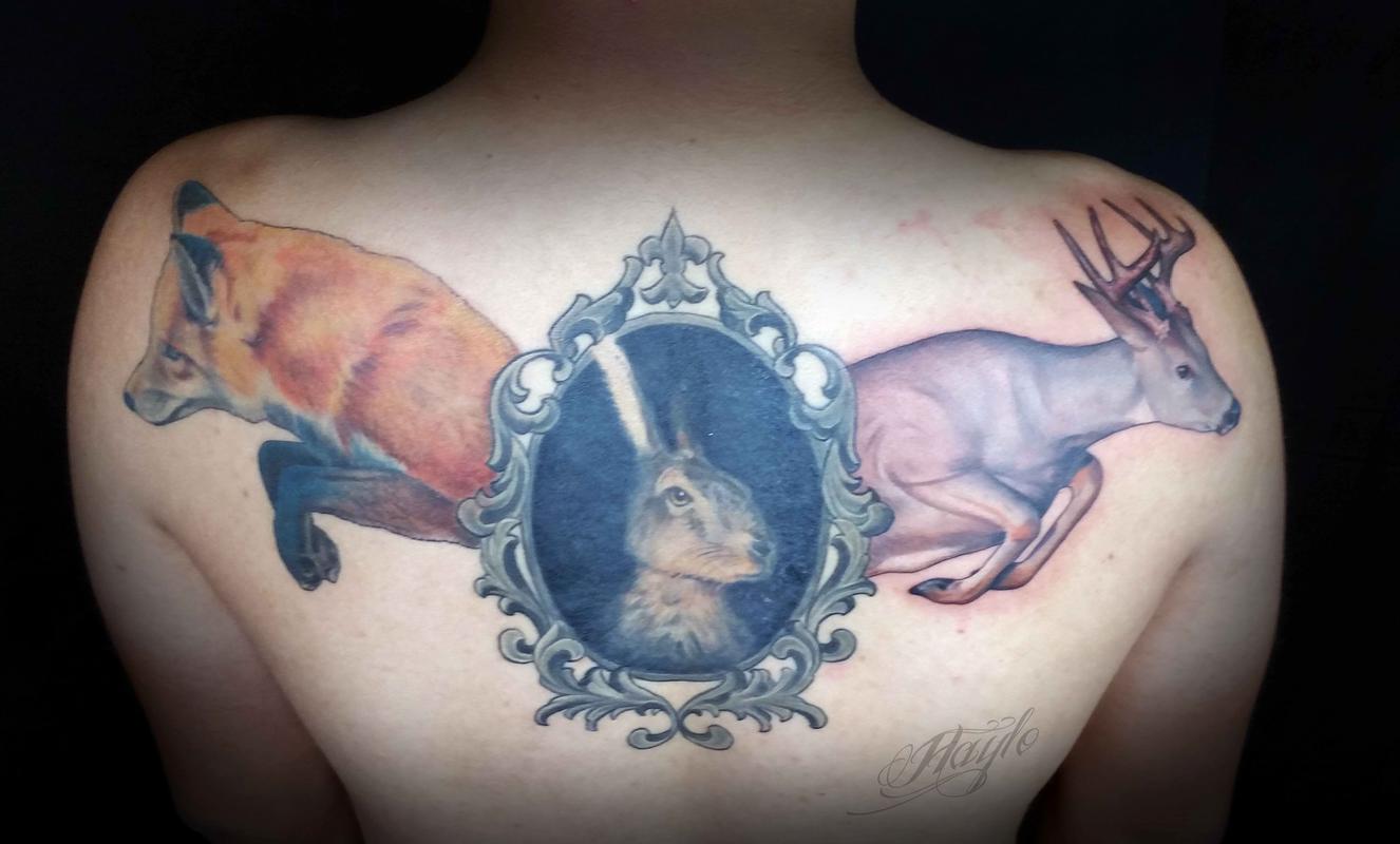 Fox, hare and deer