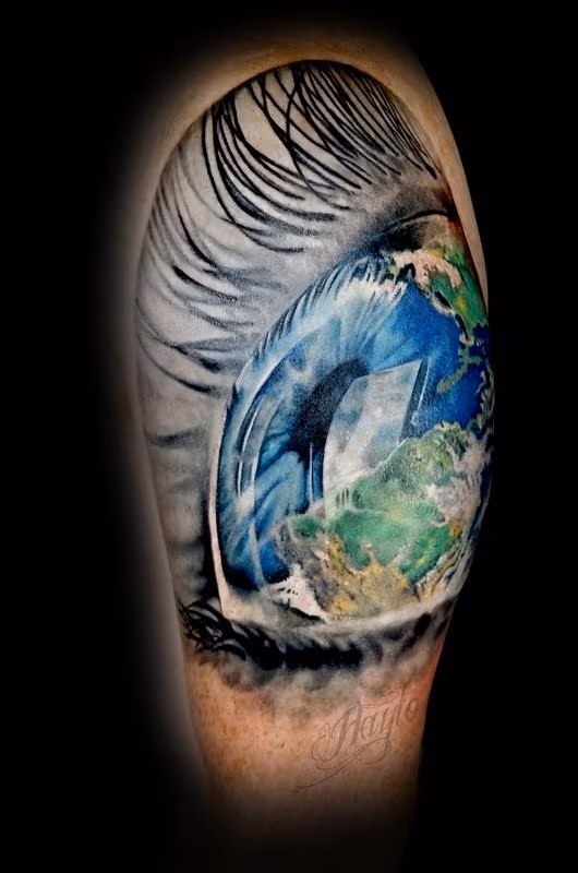 Custom Earth in Eyeball half sleeve