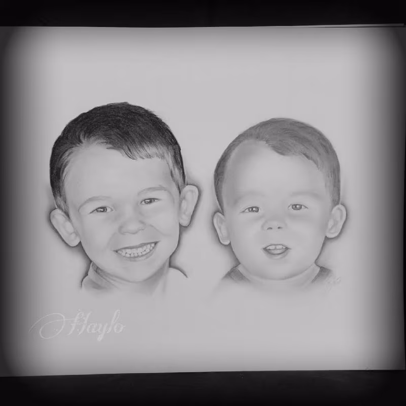 Realistic drawn portraits of two young boys. Medium: Graphite