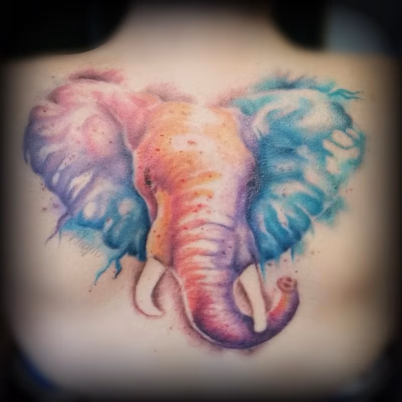 Watercolor elephant tattoo