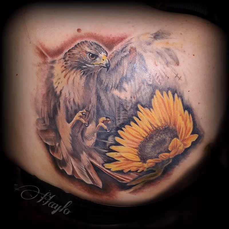 Red Tail Hawk and Sunflower by Haylo