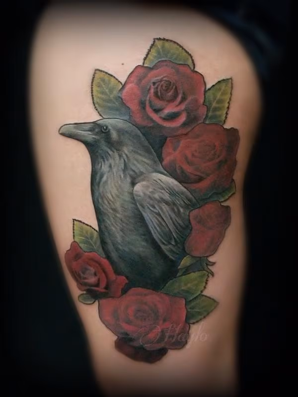 Raven and Roses tattoo by Haylo