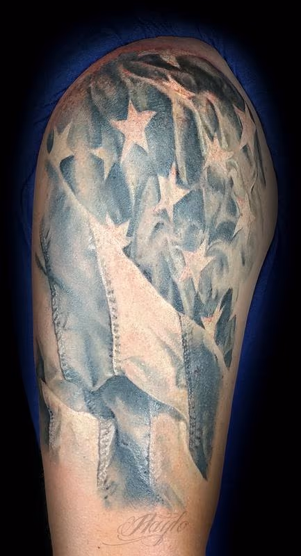 American Flag black and Gray half sleeve tattoo by Haylo
