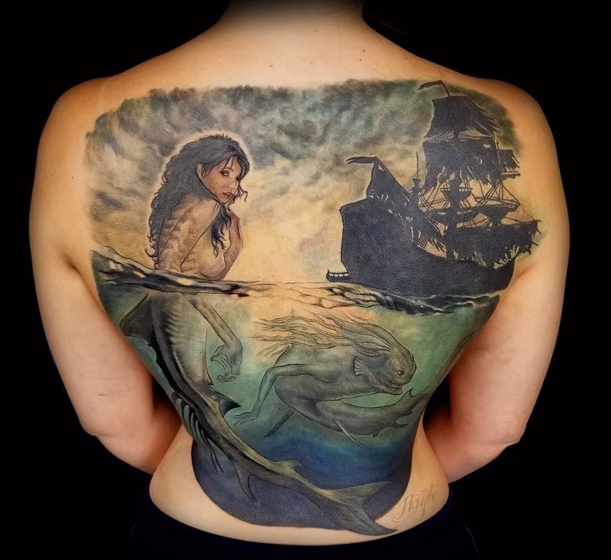 Siren and ghost ship cover up piece