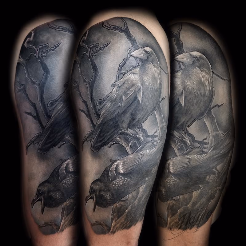 Odin’s Ravens tattoo by Haylo