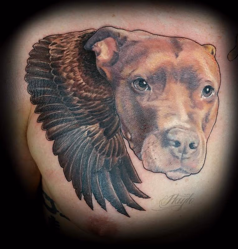 Pit bull portrait with wings memorial