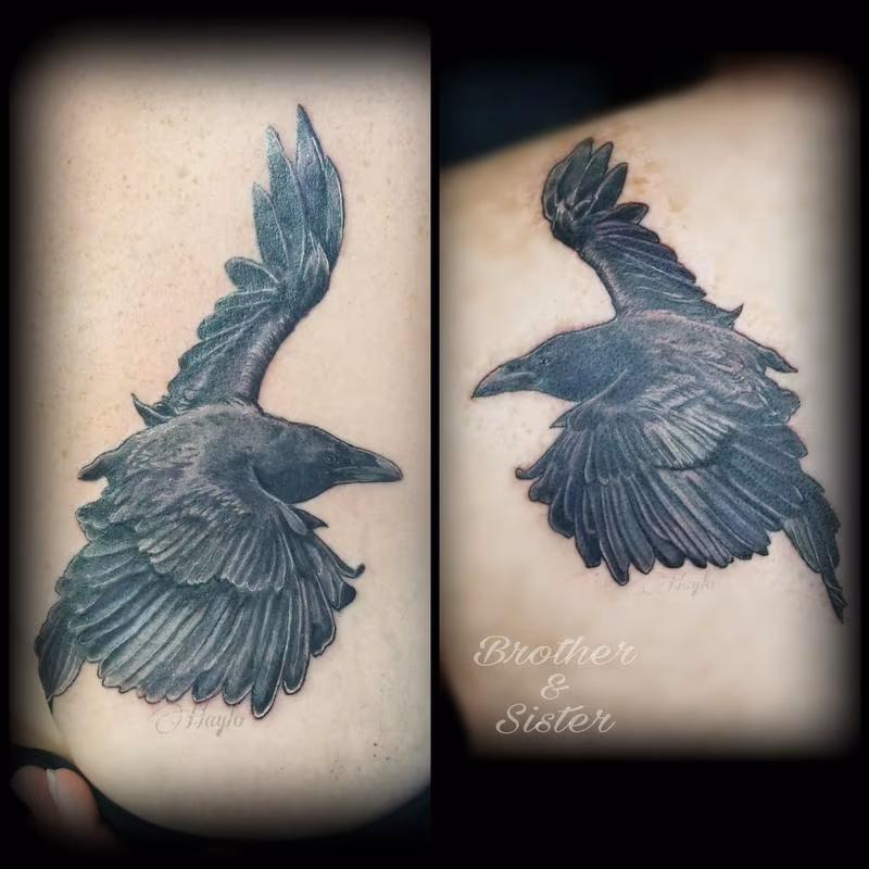 Raven Matching tattoos by Haylo