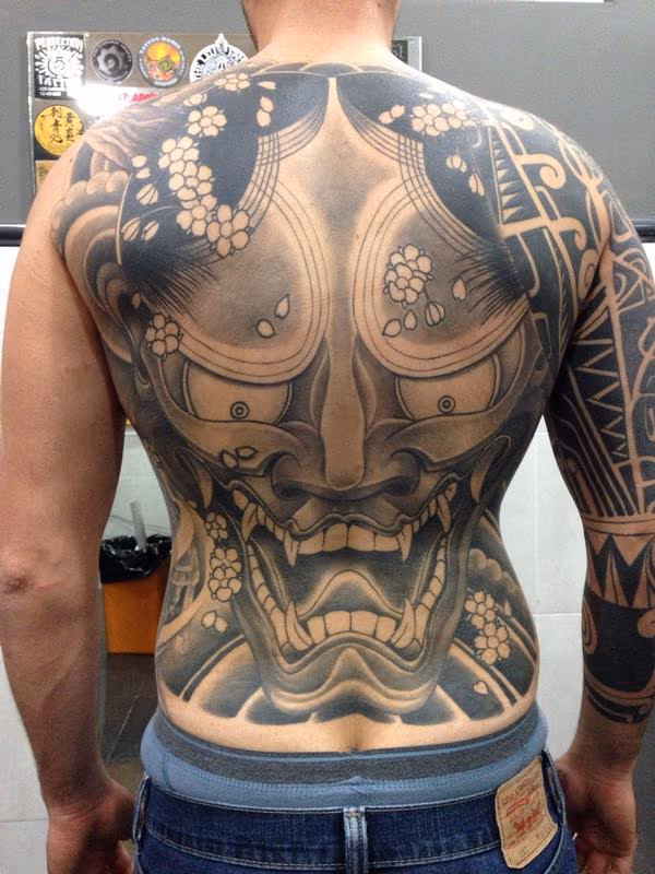 Hannya black and grey back piece