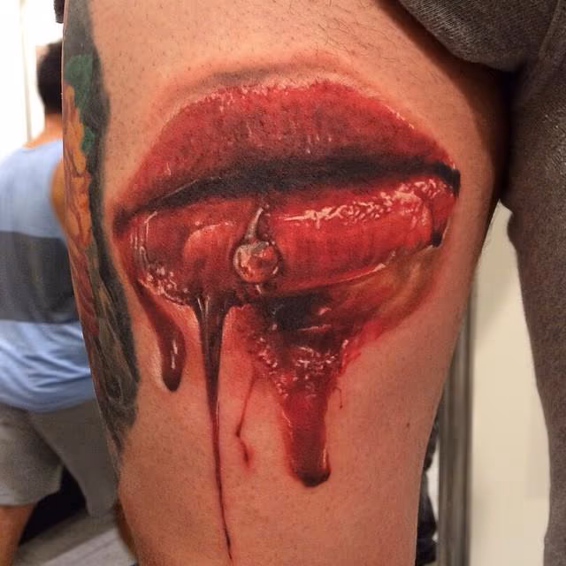 Bloody mouth with piercing