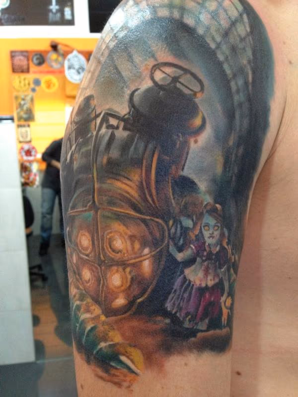 BioShock tattoo in color - details of little girl