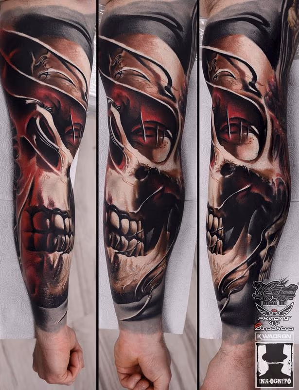 Skull Mask Color Arm Tattoo