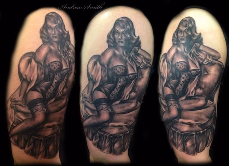 Black and Grey Pinup Tattoo