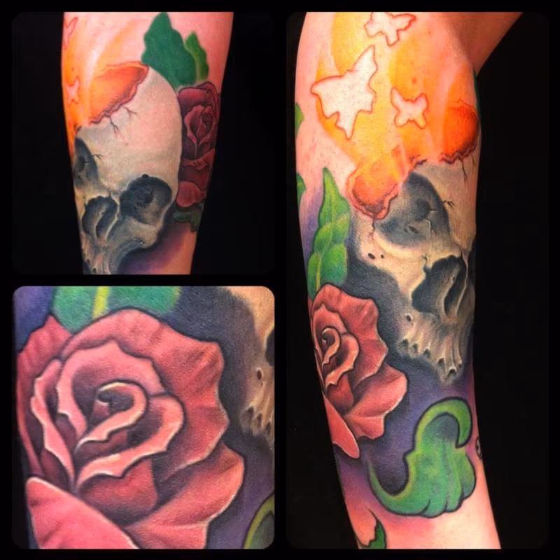 Skull and Rose Tattoo